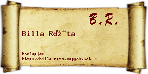 Billa Réta névjegykártya